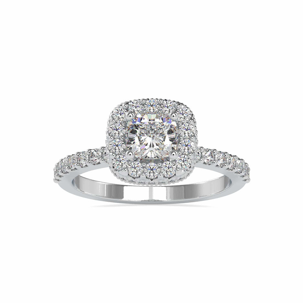 Jewelove™ Rings VVS G / Women's Band only 0.30cts. Cushion Cut Solitaire Platinum Halo Diamond Shank Ring JL PT 0017
