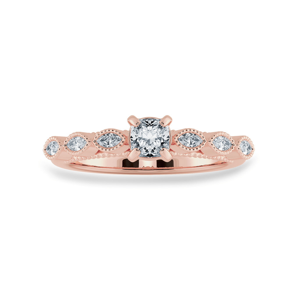 Jewelove™ Rings Women's Band only / VVS G 0.30cts. Cushion Cut Solitaire with Marquise Cut Diamond Accents 18K Rose Gold Ring JL AU 2013R