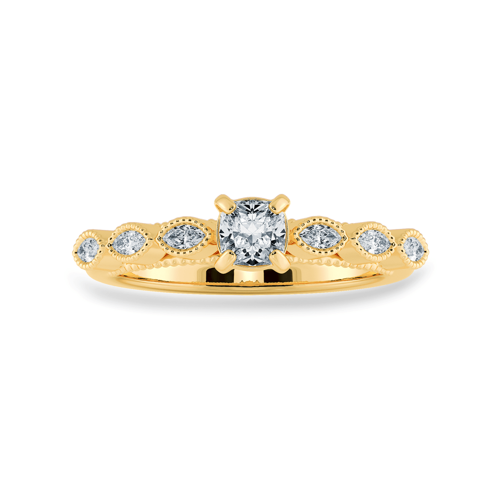 Jewelove™ Rings Women's Band only / VVS G 0.30cts. Cushion Cut Solitaire with Marquise Cut Diamond Accents 18K Yellow Gold Ring JL AU 2013Y