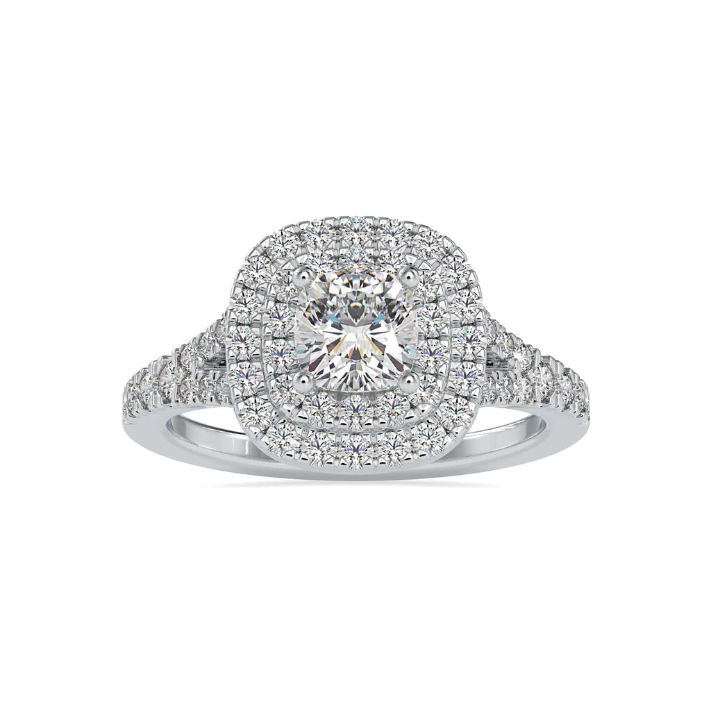 Jewelove™ Rings VVS GH / Women's Band only 0.30cts Cushion Cut Solitiare Platinum Double Halo Diamond Spilt Shank Ring JL PT 0015