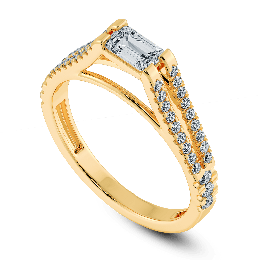 Jewelove™ Rings Women's Band only / VVS E 0.30cts. Emerald Cut Solitaire Diamond Split Shank 18K Yellow Gold Ring JL AU 1180Y