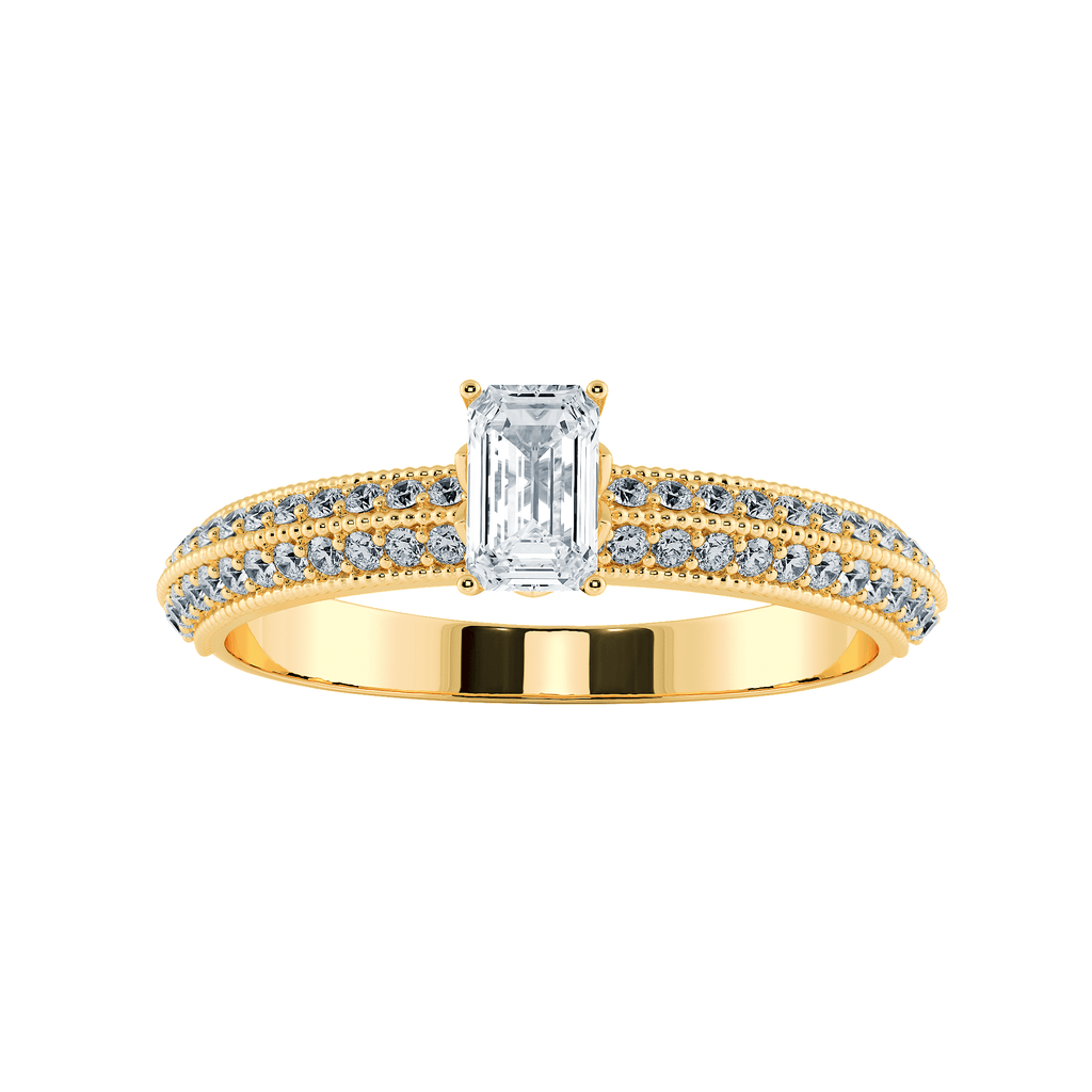 Jewelove™ Rings Women's Band only / E VVS 0.30cts. Emerald Cut Solitaire Diamond Split Shank 18K Yellow Gold Ring JL AU 1188Y