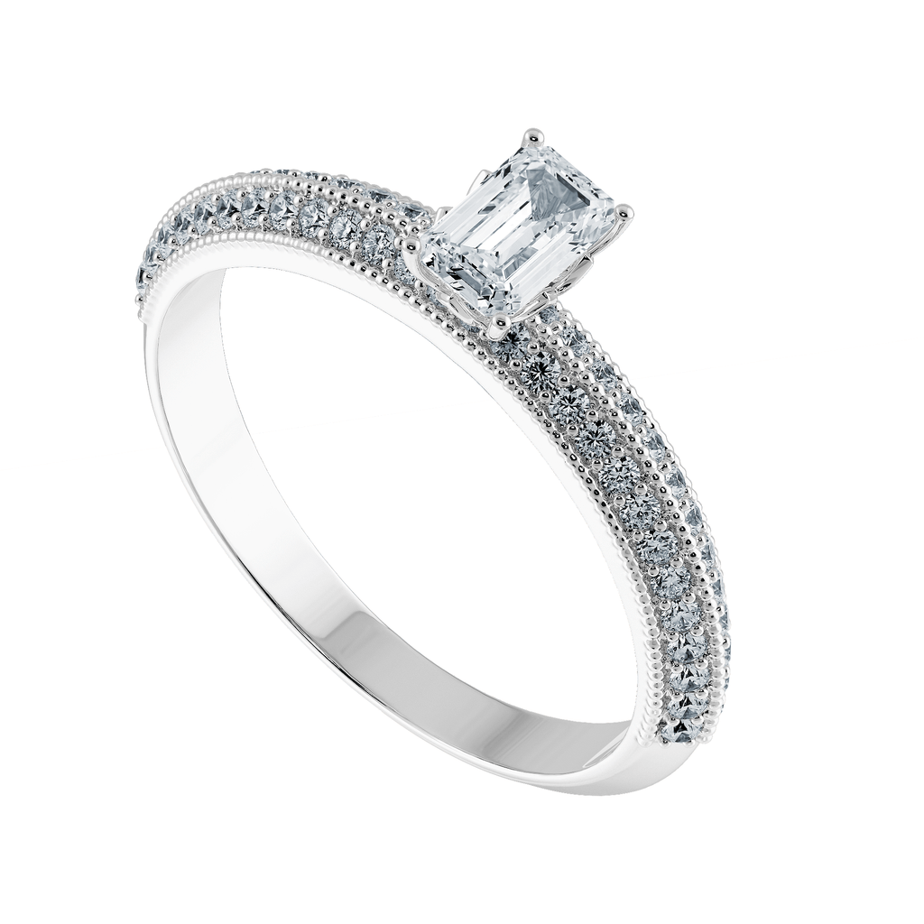 Jewelove™ Rings E VVS / Women's Band only 0.30cts Emerald Cut Solitaire Diamond Split Shank Platinum Ring JL PT 1188