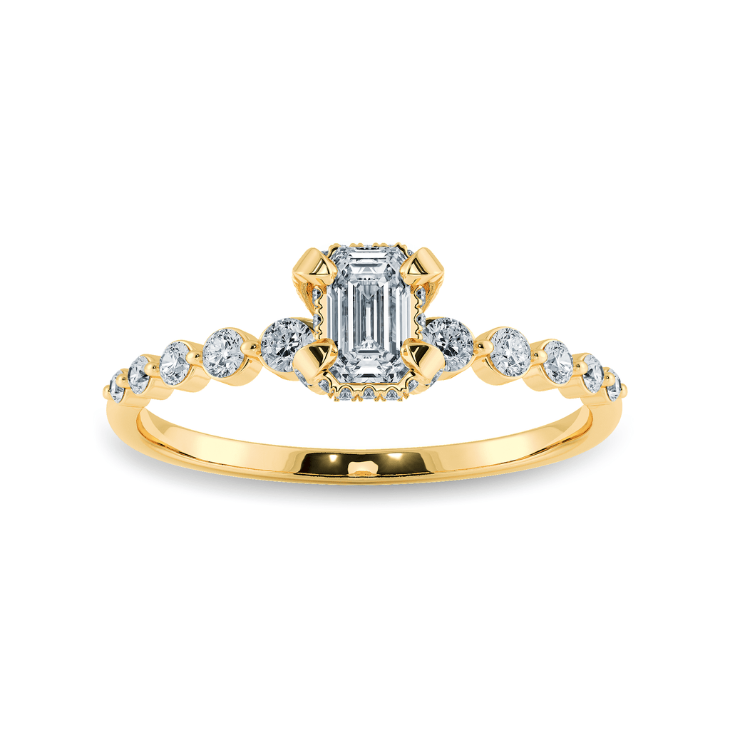 Jewelove™ Rings Women's Band only / VVS E 0.30cts. Emerald Cut Solitaire Halo Diamond Accents 18K Yellow Gold Ring JL AU 2006Y