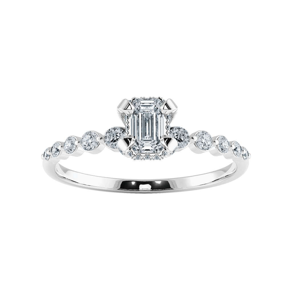 Jewelove™ Rings E VVS / Women's Band only 0.30cts Emerald Cut Solitaire Halo Diamond Accents Platinum Ring JL PT 2006