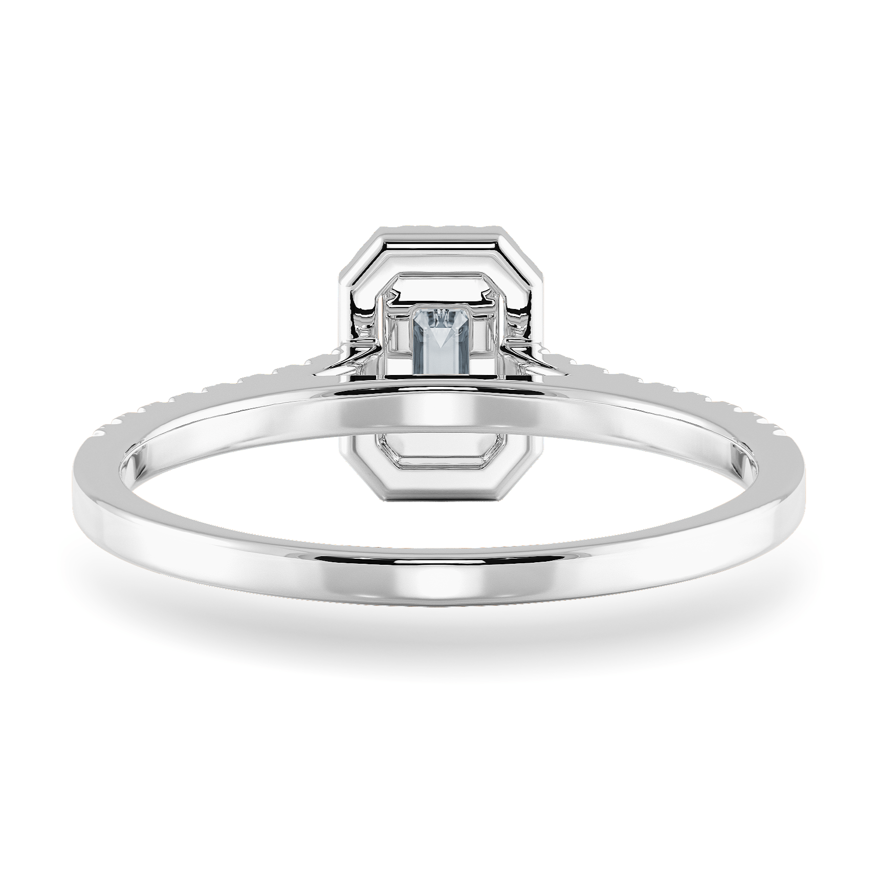 Jewelove™ Rings E VVS / Women's Band only 0.30cts Emerald Cut Solitaire Halo Diamond Shank Platinum Ring JL PT 1197