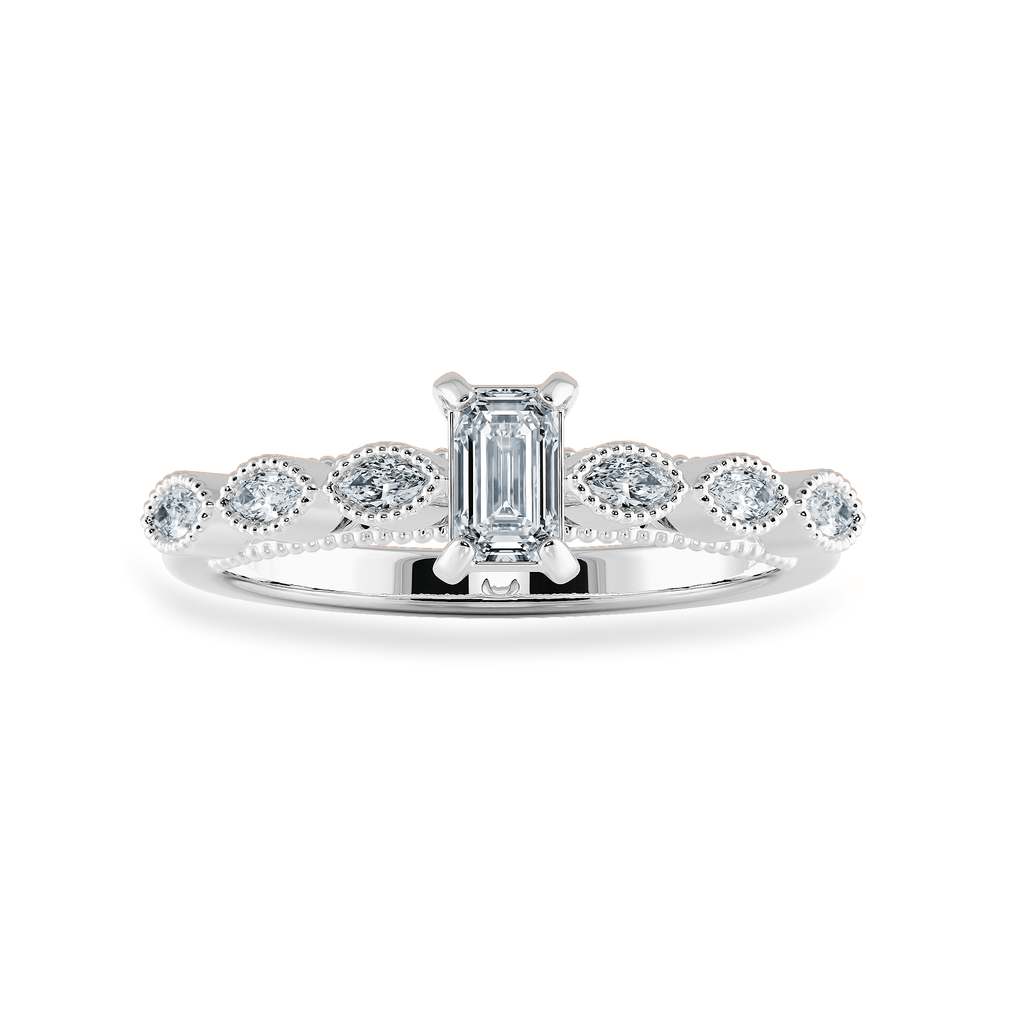 Jewelove™ Rings E VVS / Women's Band only 0.30cts Emerald Cut Solitaire Marquise Cut Diamond Accents Platinum Ring JL PT 2015