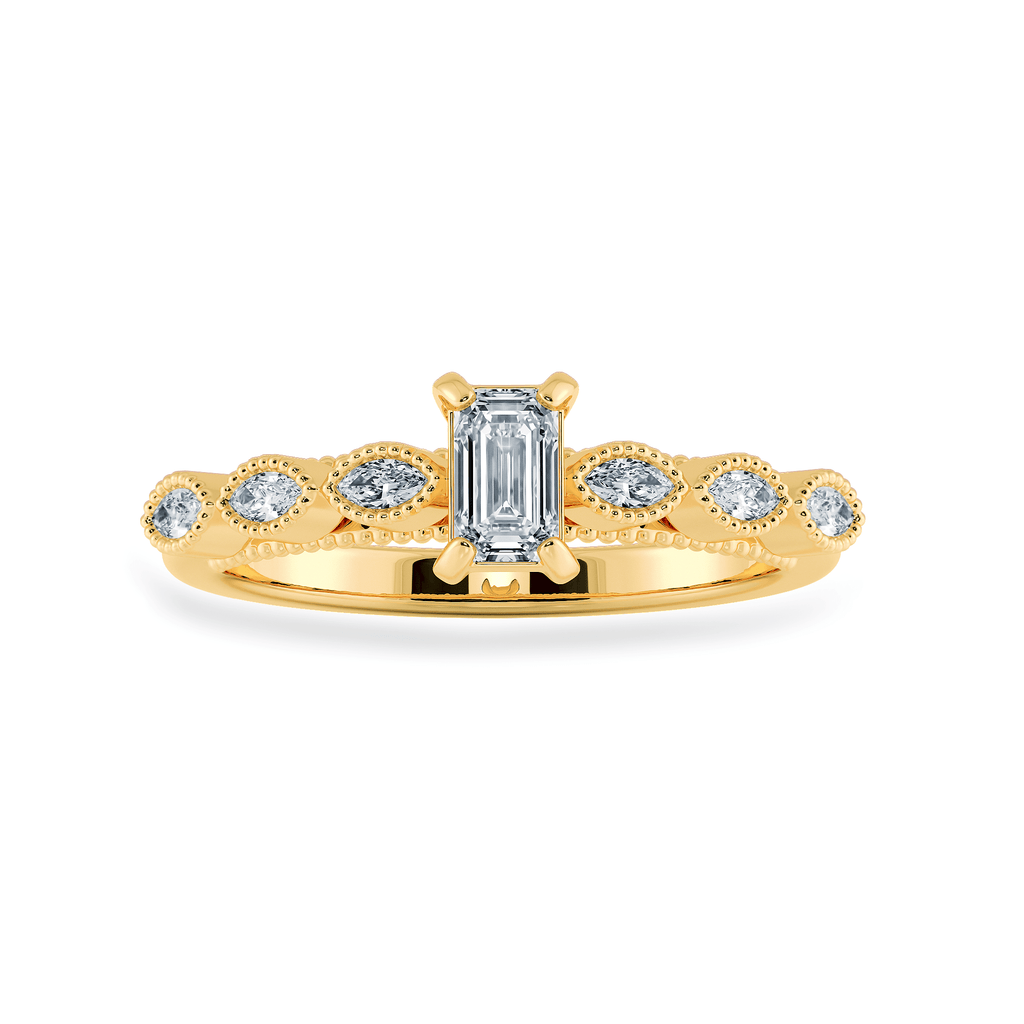 Jewelove™ Rings Women's Band only / VVS E 0.30cts. Emerald Cut Solitaire with Marquise Cut Diamond Accents 18K Yellow Gold Ring JL AU 2015Y