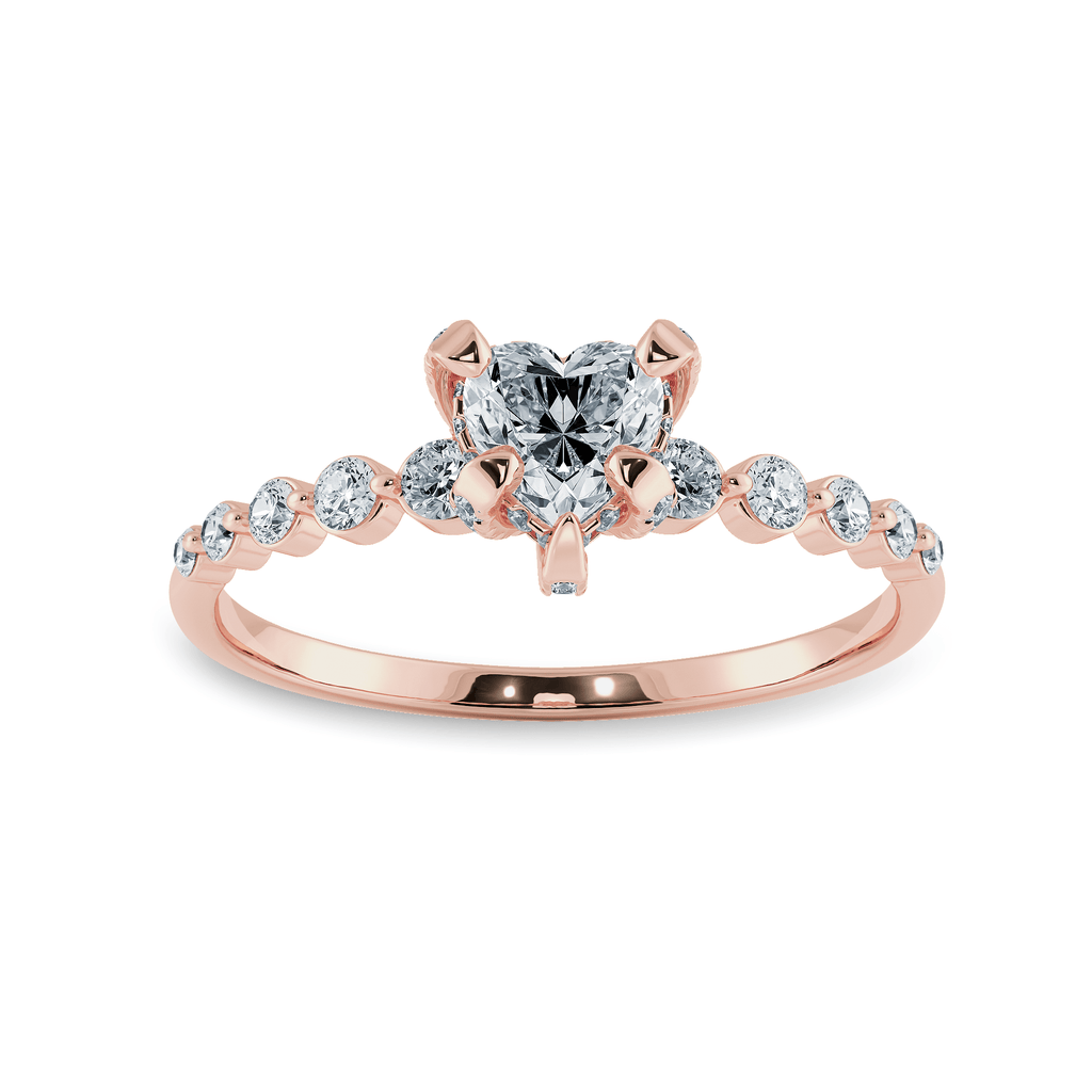 Jewelove™ Rings Women's Band only / I VS 0.30cts. Heart Cut Solitaire Halo Diamond Accents 18K Rose Gold Ring JL AU 2007R