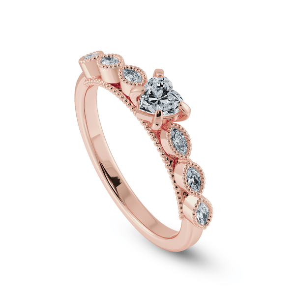 Jewelove™ Rings Women's Band only / VS I 0.30cts. Heart Cut Solitaire with Marquise Cut Diamond Accents 18K Rose Gold Ring JL AU 2016R