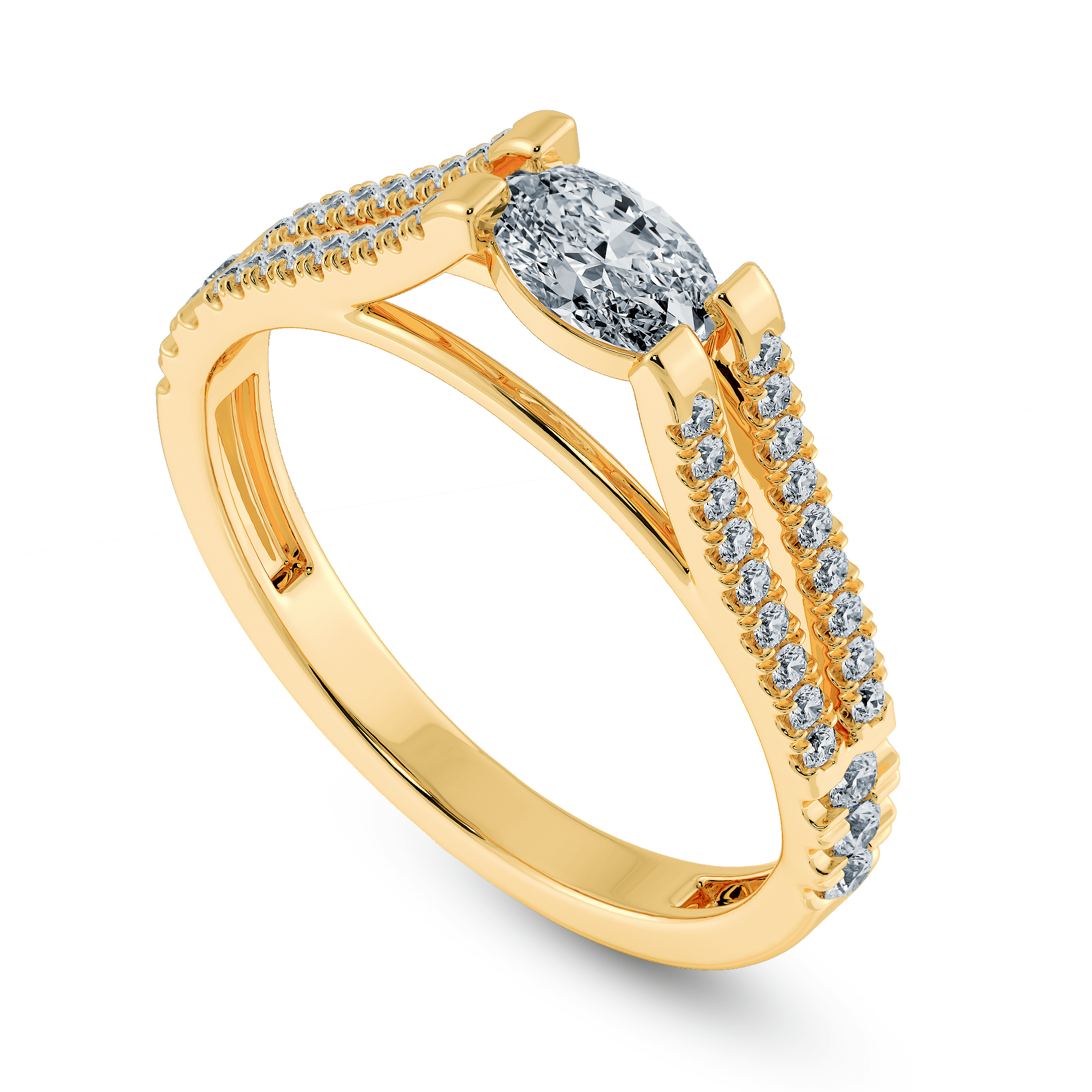 Oval Cut Solitaire Diamond Split Shank 18K Yellow Gold