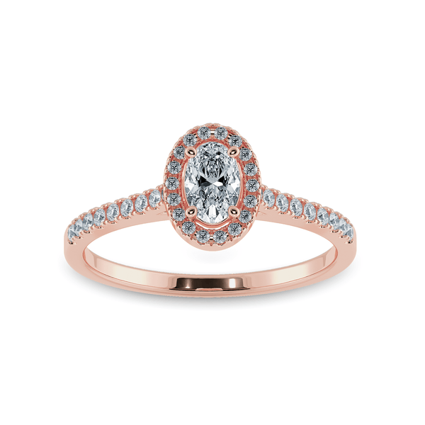 Jewelove™ Rings Women's Band only / VS I 0.30cts. Oval Cut Solitaire Halo Diamond Shank 18K Rose Gold Ring JL AU 1199R