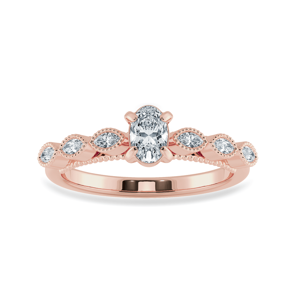 Jewelove™ Rings Women's Band only / VS I 0.30cts. Oval Cut Solitaire with Marquise Cut Diamond Accents 18K Rose Gold Ring JL AU 2017R