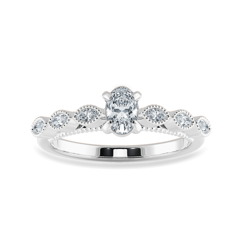 Jewelove™ Rings I VS / Women's Band only 0.30cts Oval Cut Solitaire with Marquise Cut Diamond Accents Platinum Ring JL PT 2017