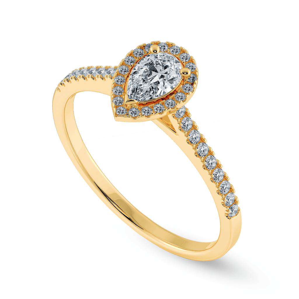 Jewelove™ Rings Women's Band only / VS I 0.30cts. Pear Cut Solitaire Halo Diamond Shank 18K Yellow Gold Ring JL AU 1200Y