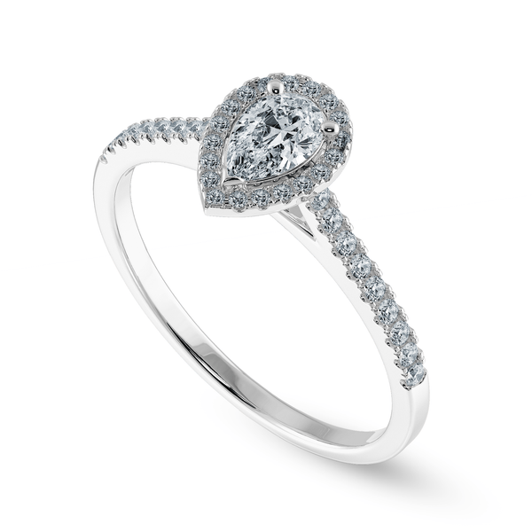 Jewelove™ Rings I VS / Women's Band only 0.30cts Pear Cut Solitaire Halo Diamond Shank Platinum Ring JL PT 1200