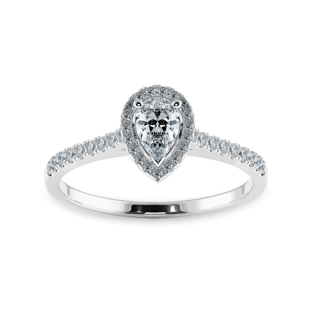 Jewelove™ Rings I VS / Women's Band only 0.30cts Pear Cut Solitaire Halo Diamond Shank Platinum Ring JL PT 1200