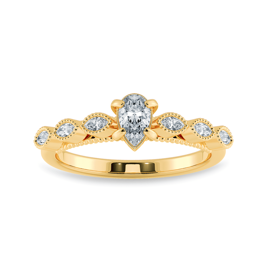 Jewelove™ Rings Women's Band only / VS I 0.30cts. Pear Cut Solitaire with Marquise Cut Diamond Accents 18K Yellow Gold Ring JL AU 2018Y