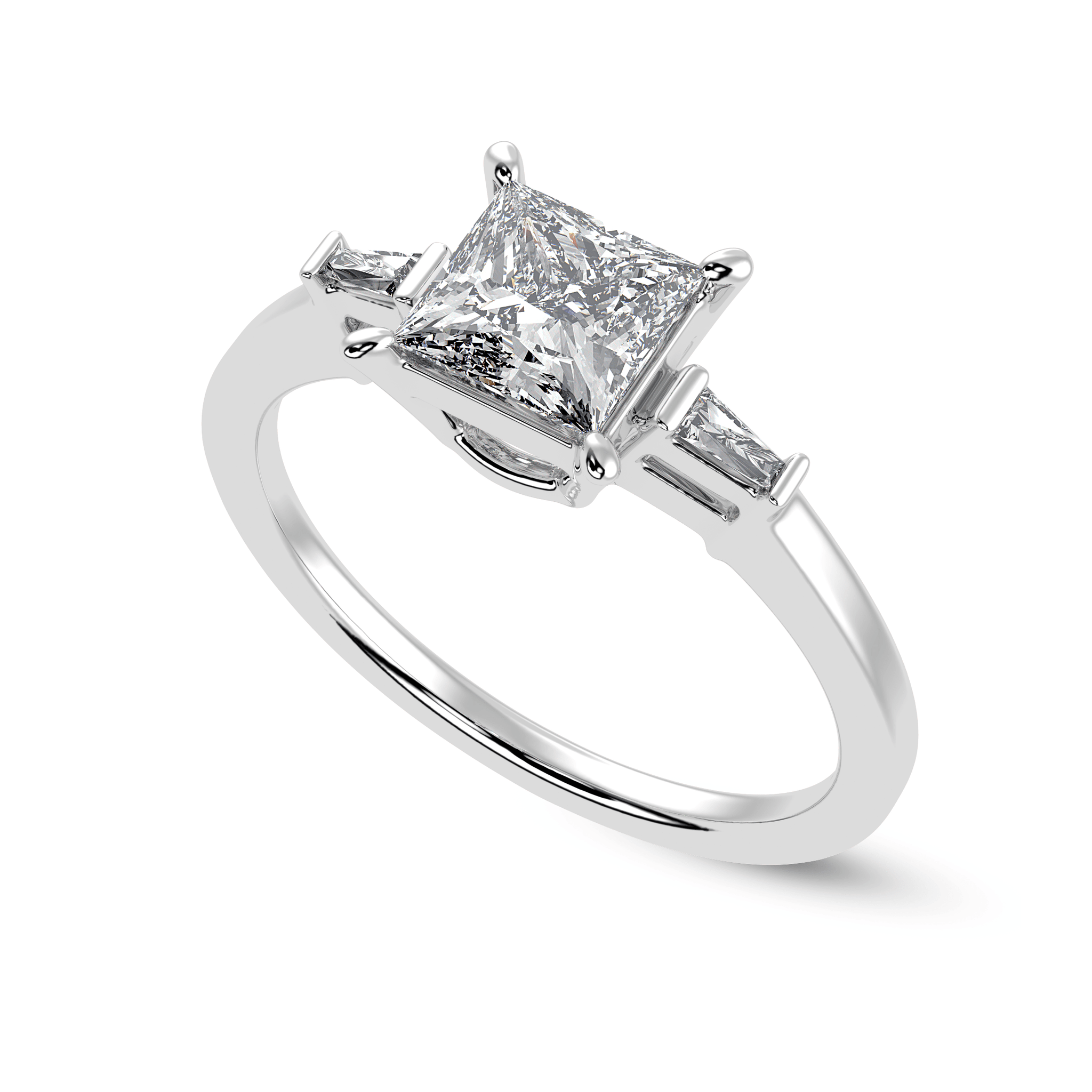 30-Pointer Princess Cut Solitaire Baguette Diamond Accents Platinum Ring JL PT 1211