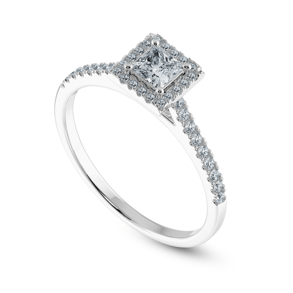 Jewelove™ Rings I VS / Women's Band only 0.30cts Princess Cut Solitaire Diamond Square Halo Shank Platinum Ring JL PT 1194