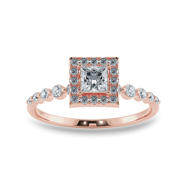 Jewelove™ Rings Women's Band only / VS I 0.30cts. Princess Cut Solitaire Halo Diamond Accents 18K Rose Gold Ring JL AU 2003R