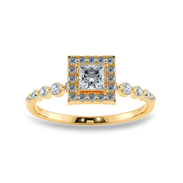 Jewelove™ Rings Women's Band only / VS I 0.30cts. Princess Cut Solitaire Halo Diamond Accents 18K Yellow Gold Ring JL AU 2003Y