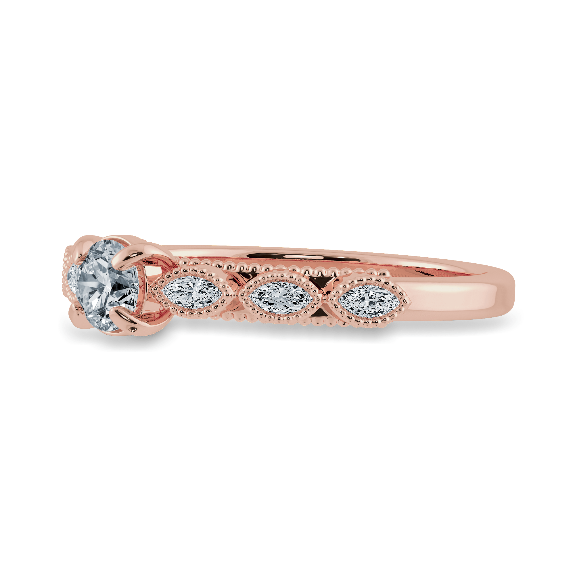 Jewelove™ Rings Women's Band only / VS J 0.30cts. Solitaire 18K Rose Gold Ring with Marquise Cut Diamond Accents JL AU 2011R