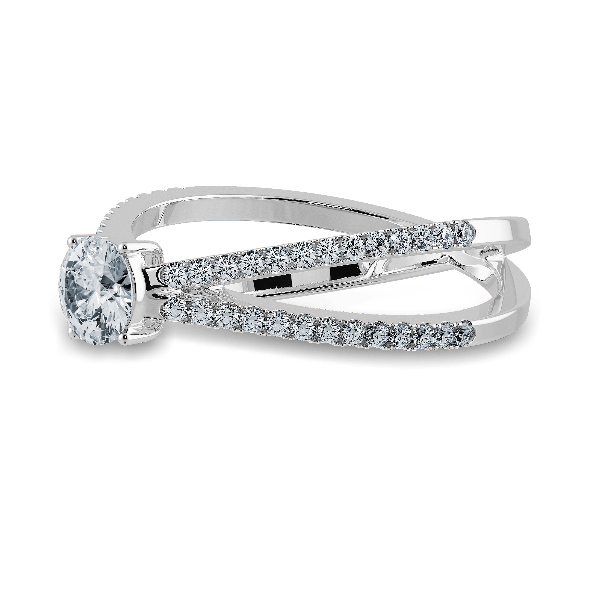 Round Cut diamond Hidden Halo Cathedral Engagement Ring In 18K White Gold |  Fascinating Diamonds