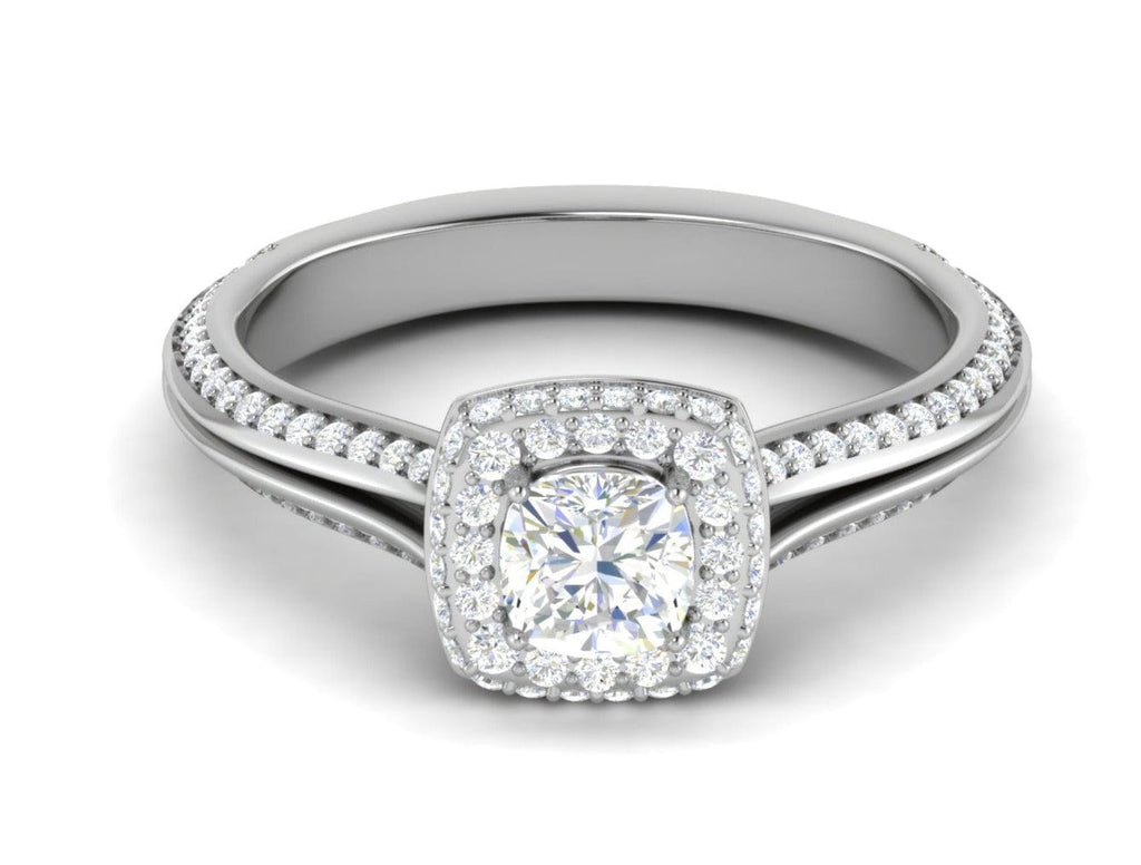 Jewelove™ Rings VVS G / Women's Band only 0.50 cts. Cushion Solitaire Double Halo Split Shank Platinum Ring JL PT RH CU 258