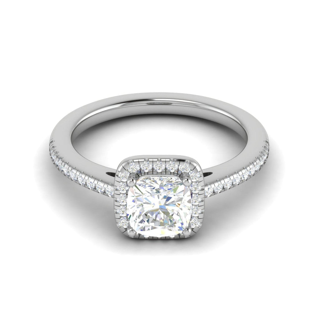 Jewelove™ Rings VVS G / Women's Band only 0.50 cts. Cushion Solitaire Halo Diamond Shank Platinum Ring JL PT RH AS 121