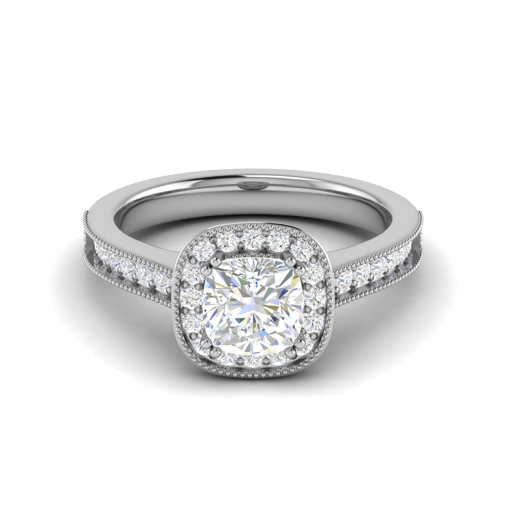 Jewelove™ Rings VVS G / Women's Band only 0.50 cts. Cushion Solitaire Halo Diamond Shank Platinum Ring JL PT RH CU 134