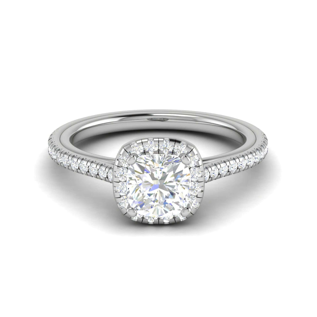 Jewelove™ Rings VVS G / Women's Band only 0.50 cts. Cushion Solitaire Halo Diamond Shank Platinum Ring JL PT RH CU 138
