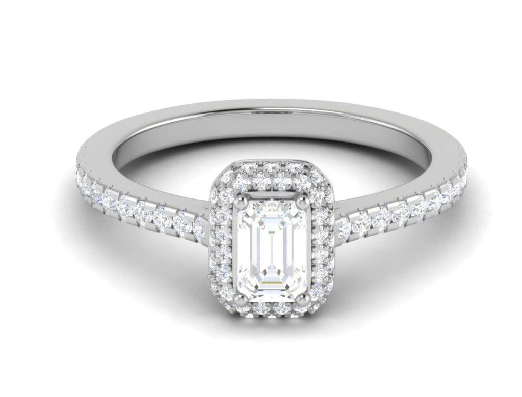 Jewelove™ Rings E VVS / Women's Band only 0.50 cts Emerald Cut Diamond Double Halo Shank Platinum Ring JL PT RH EM 287