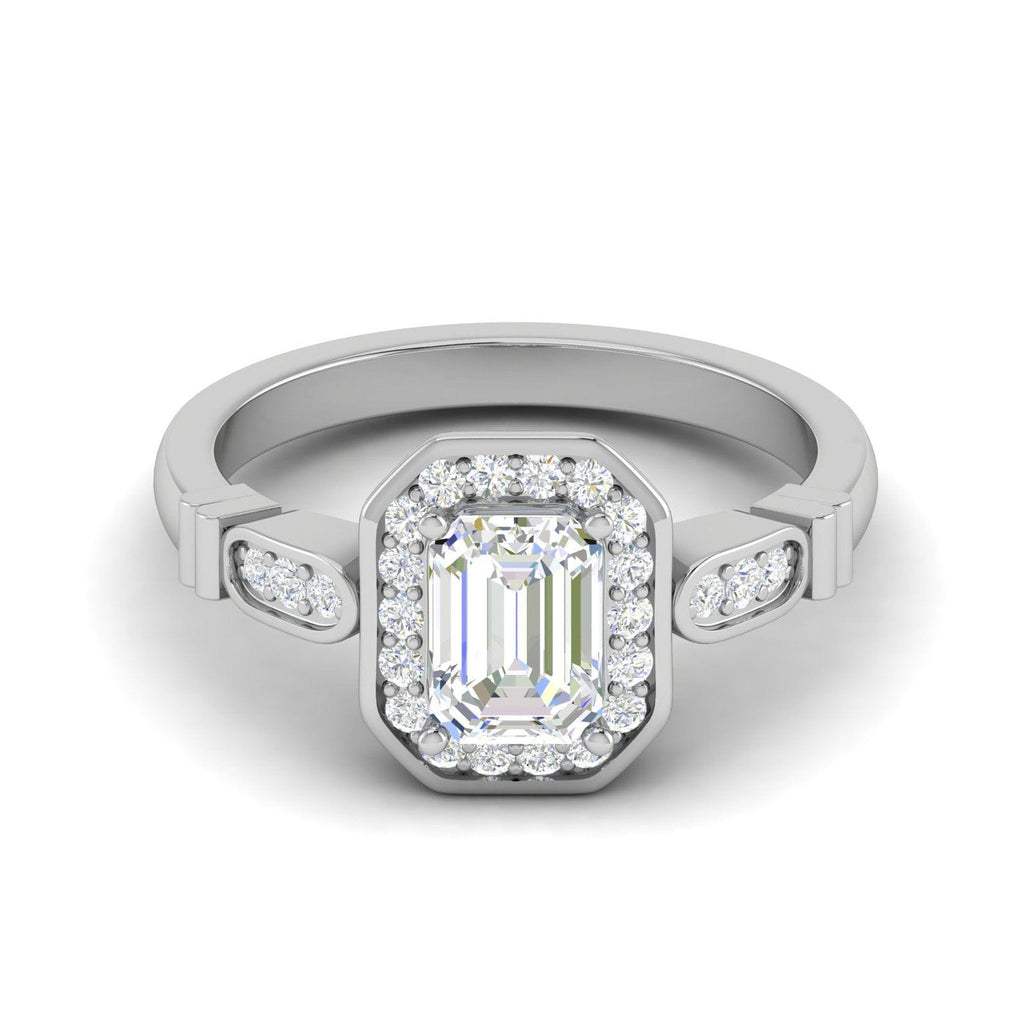 Jewelove™ Rings E VVS / Women's Band only 0.50 cts. Emerald Cut Solitaire Halo Diamond Shank Platinum Ring JL PT RM EM 160