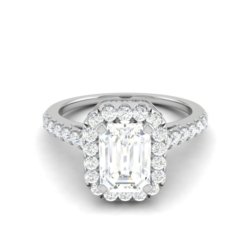 Jewelove™ Rings E VVS / Women's Band only 0.50 cts. Emerald Cut Solitaire Halo Diamond Shank Platinum Ring JL PT WB5879E
