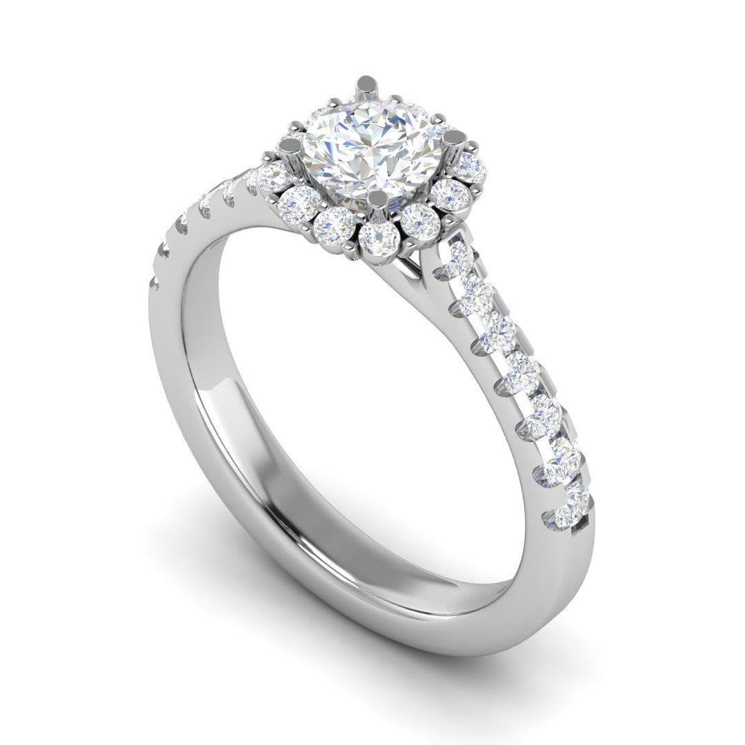 Jewelove™ J VS / Women's Band only 0.50 cts Halo Diamond Shank Solitaire Platinum Ring JL PT RH RD 143