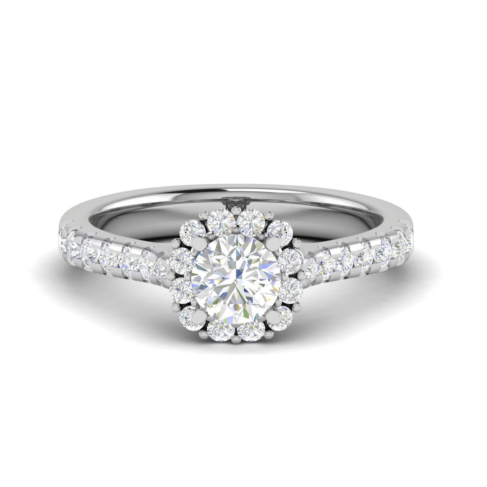 Jewelove™ J VS / Women's Band only 0.50 cts Halo Diamond Shank Solitaire Platinum Ring JL PT RH RD 143