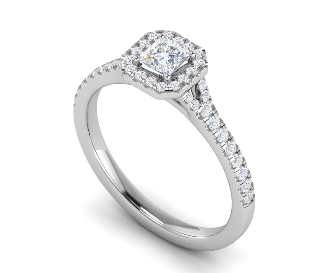 Jewelove™ Rings I VS / Women's Band only 0.50 cts Princess Cut Solitaire Halo Diamond Shank Platinum Ring JL PT RH PR 235
