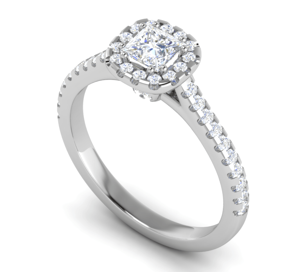 Jewelove™ Rings I VS / Women's Band only 0.50 cts Princess Cut Solitaire Halo Diamond Shank Platinum Ring JL PT RH PR 283