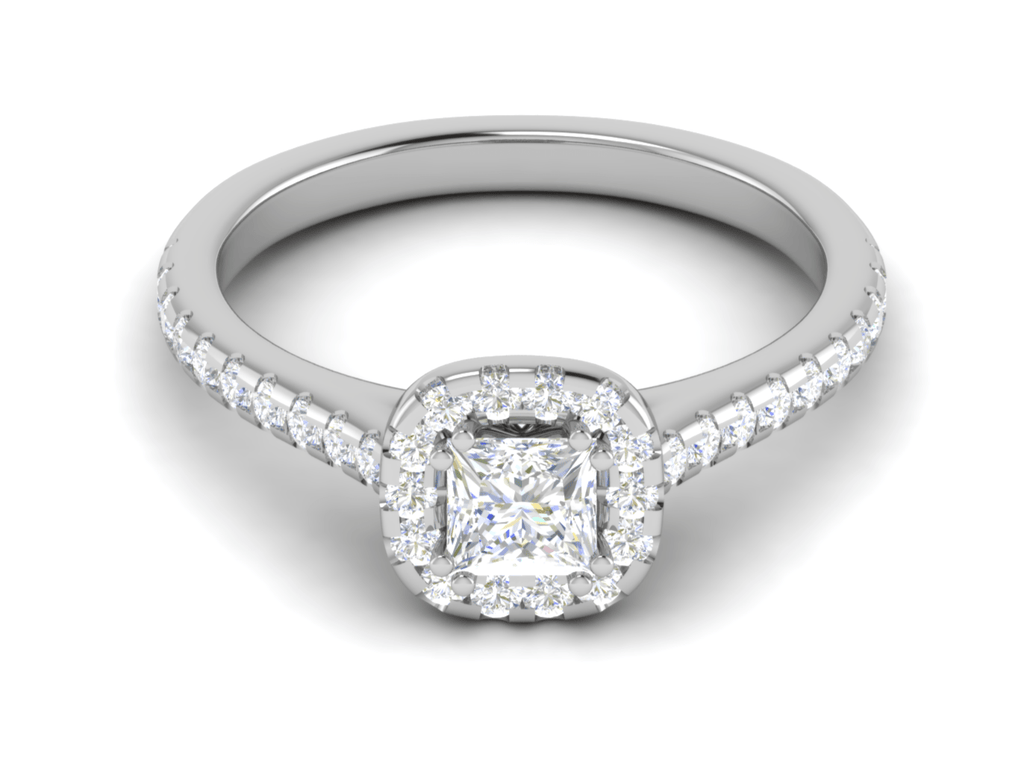 Jewelove™ Rings I VS / Women's Band only 0.50 cts Princess Cut Solitaire Halo Diamond Shank Platinum Ring JL PT RH PR 286