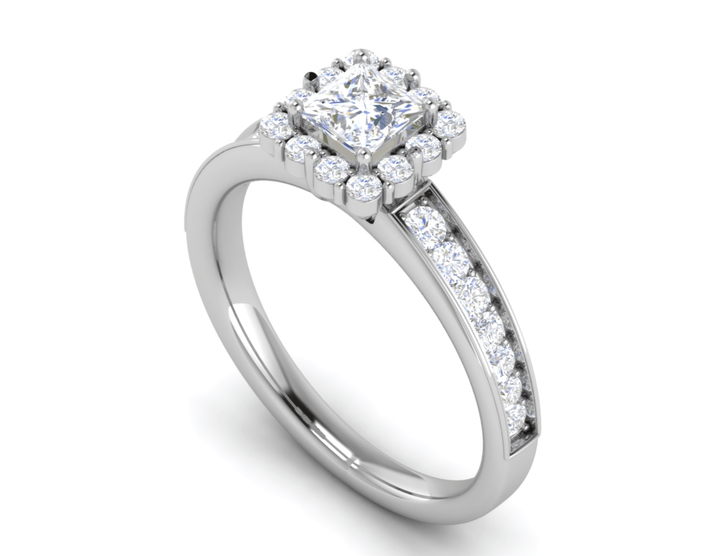 Jewelove™ Rings I VS / Women's Band only 0.50 cts Princess Cut Solitaire Halo Diamond Shank Platinum Ring JL PT RH PR 293