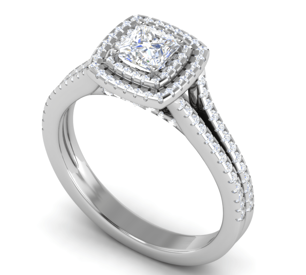 Jewelove™ Rings I VS / Women's Band only 0.50 cts Princess Cut Solitaire Square Halo Diamond Split Shank Platinum Ring JL PT RH PR 270