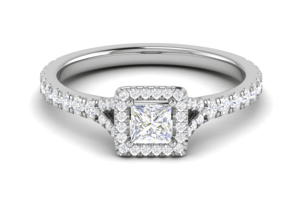 Jewelove™ Rings I VS / Women's Band only 0.50 cts Princess Cut Solitaire Square Halo Shank Platinum Ring JL PT RH PR 195