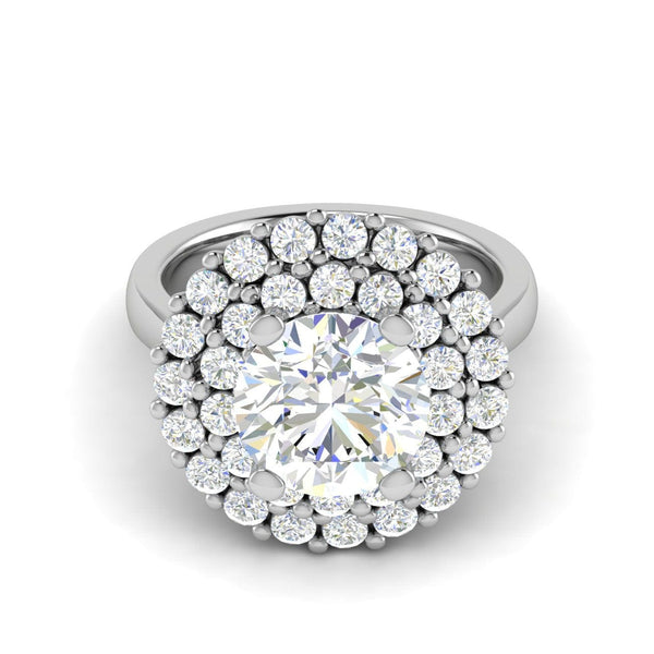 Jewelove™ Rings VS J / Women's Band only 0.50 cts Solitaire Double Halo Diamond Platinum Ring JL PT REHS1487