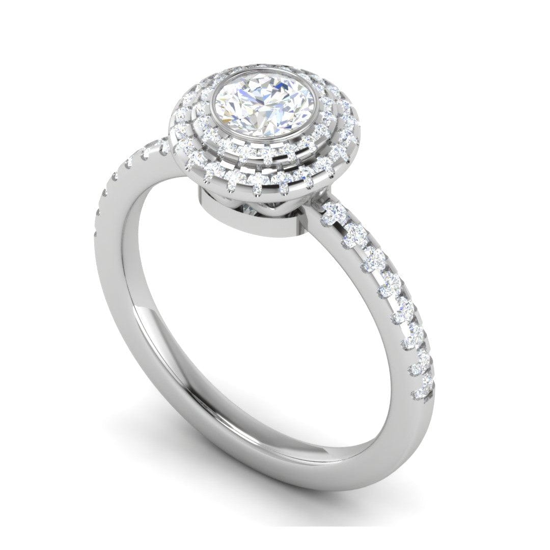 Jewelove™ Rings J VS / Women's Band only 0.50 cts Solitaire Double Halo Diamond Shank Platinum Ring JL PT RH RD 257