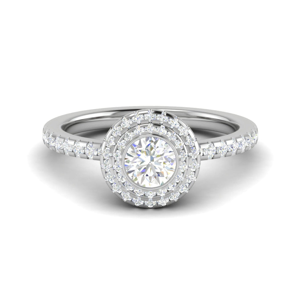 Jewelove™ Rings J VS / Women's Band only 0.50 cts Solitaire Double Halo Diamond Shank Platinum Ring JL PT RH RD 257