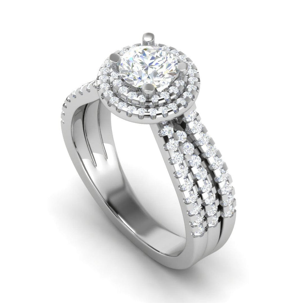Jewelove™ Rings J VS / Women's Band only 0.50 cts Solitaire Double Halo Diamond Split Shank Platinum Ring JL PT RH RD 214