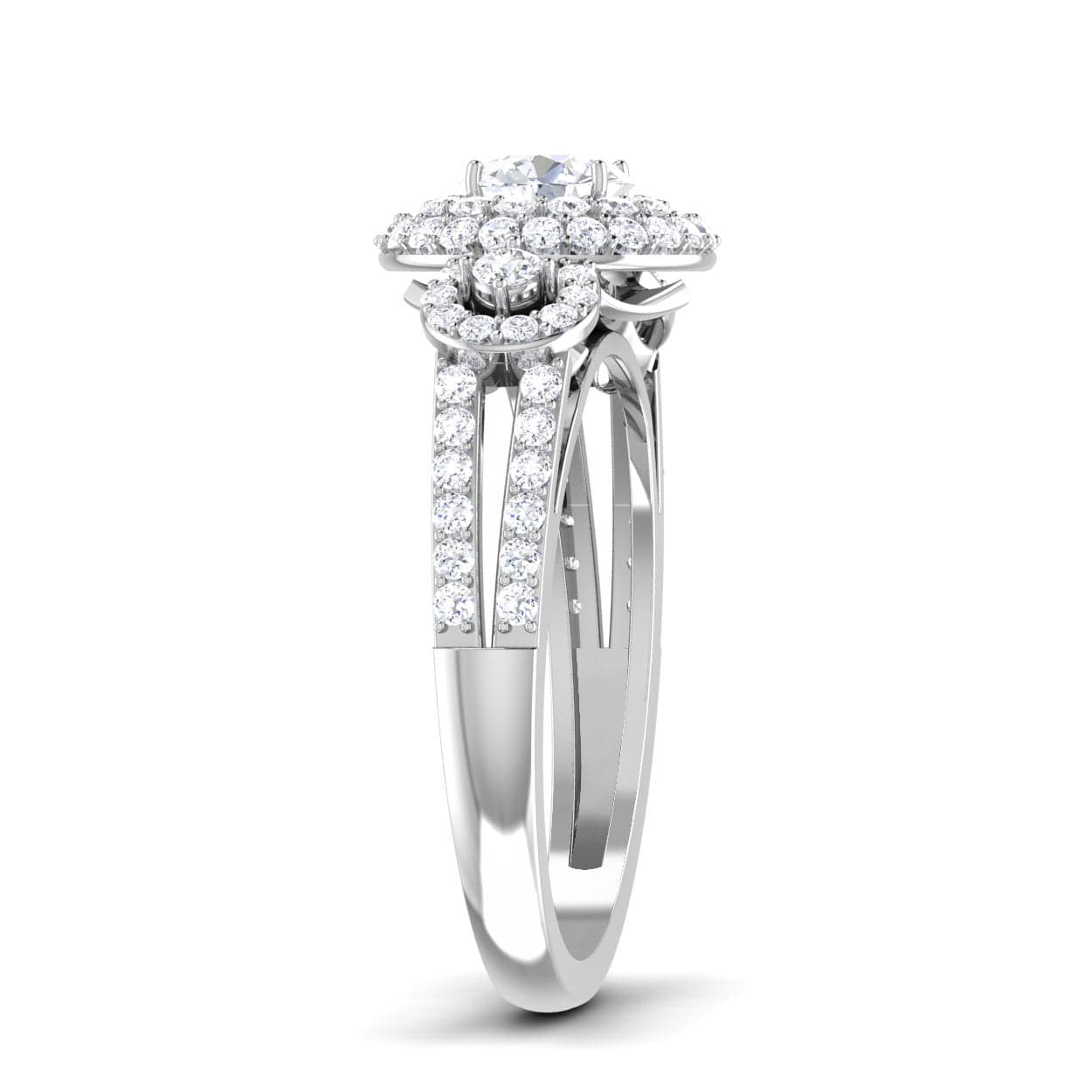 Jewelove™ Rings J VS / Women's Band only 0.50 cts. Solitaire Double Halo Diamond Split Shank Platinum Ring JL PT RP CU 191
