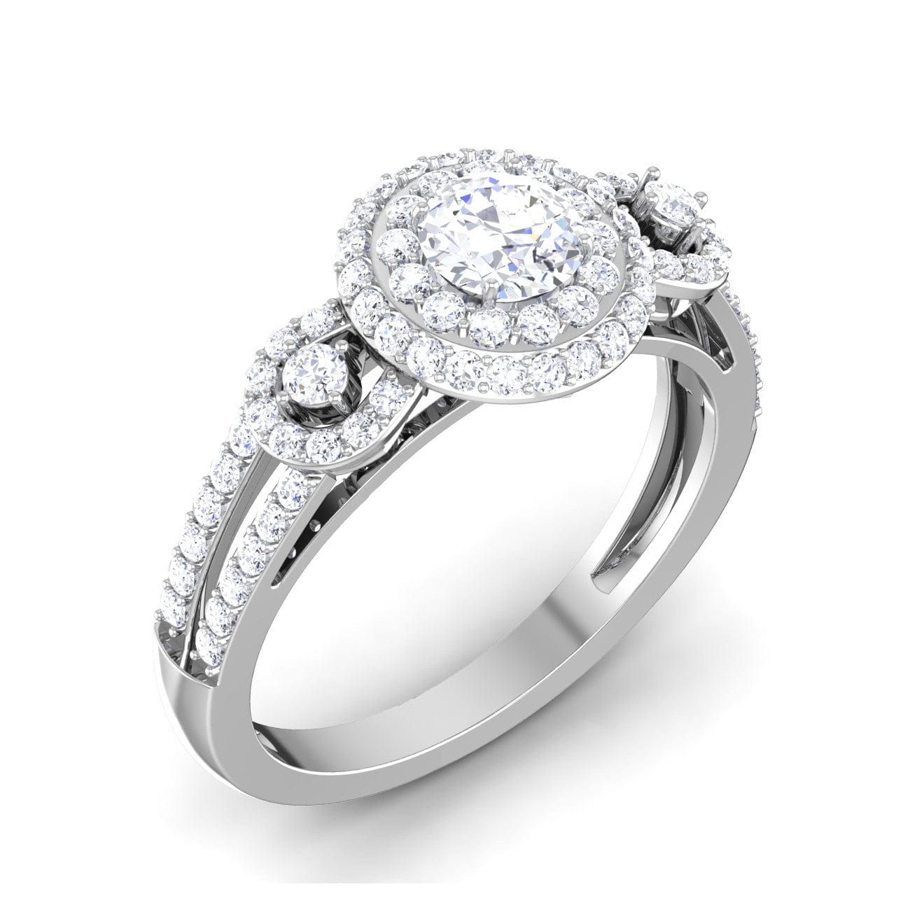 Jewelove™ Rings J VS / Women's Band only 0.50 cts. Solitaire Double Halo Diamond Split Shank Platinum Ring JL PT RP CU 191