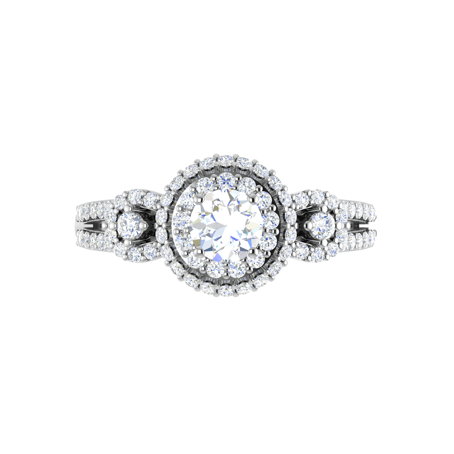Jewelove™ Rings J VS / Women's Band only 0.50 cts. Solitaire Double Halo Diamond Split Shank Platinum Ring JL PT RP CU 191